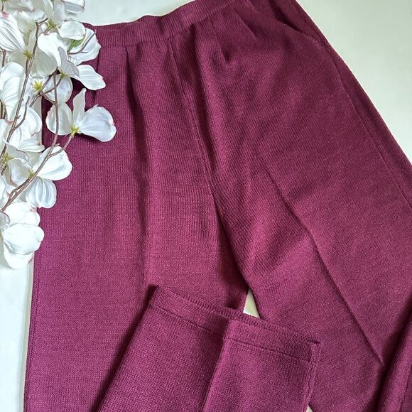 Vintage Marie St John Knit Burgundy 2 Piece Cardigan Pant Set - Picture 13 of 16